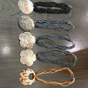 Handcrafted Black and Iridescent Multi-Strand Shell Pendant Necklace